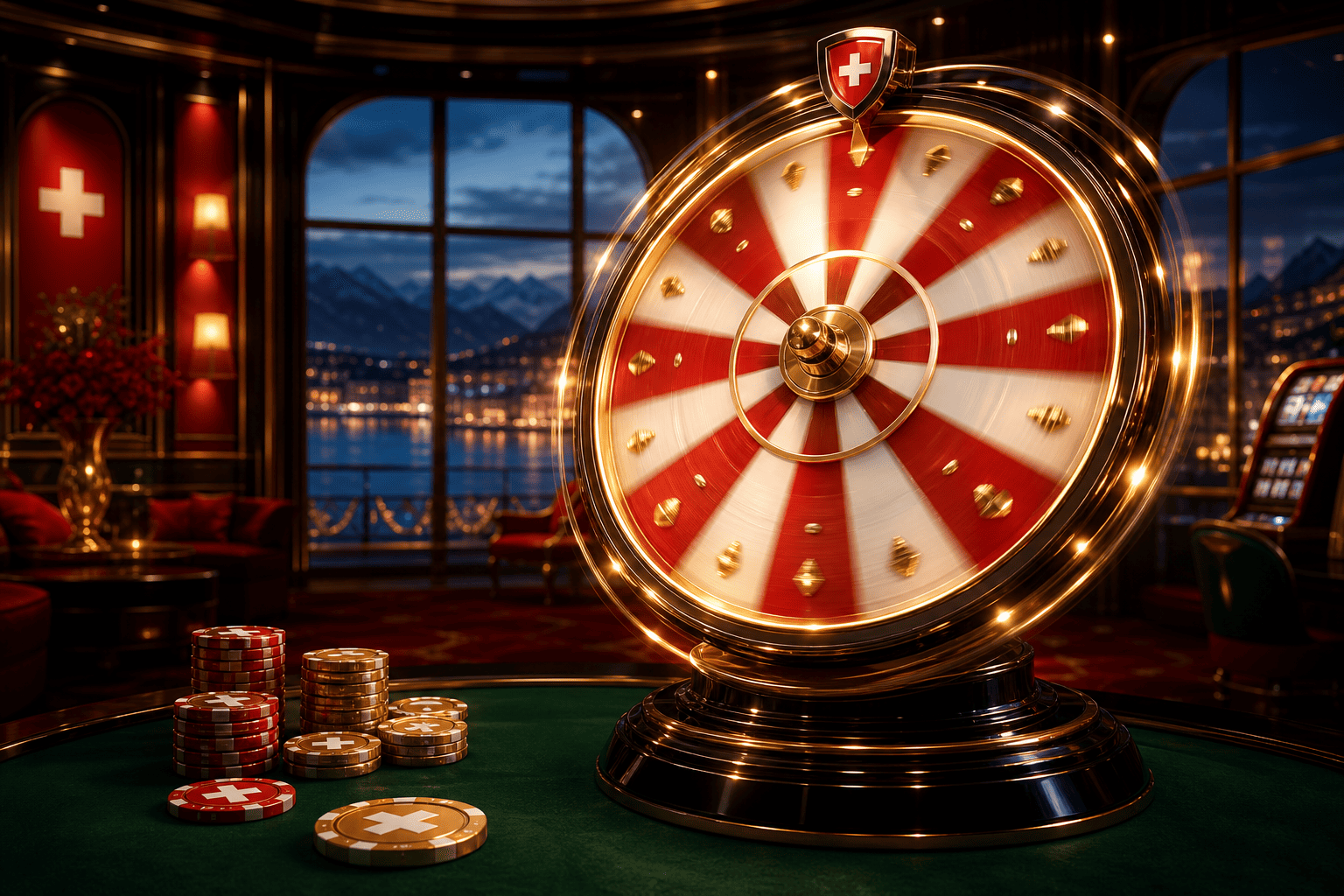 Realistische Helvetia Glücksrad Szene mit Schweizer Casino-Rad